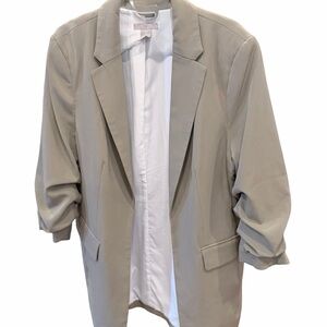 H&M Beige Open-Front Ruched-Sleeve Blazer